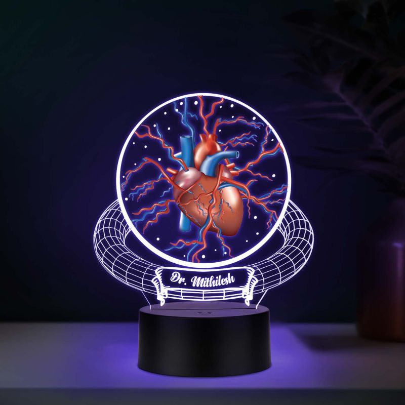 Personalized Anatomical Heart 3D LED Night Light Medical Desk Lamp Gift for Cardiologists, & Heart Surgeon 7 Color Changing Acrylic Lamp for Office, Study Table & Clinic Decor
